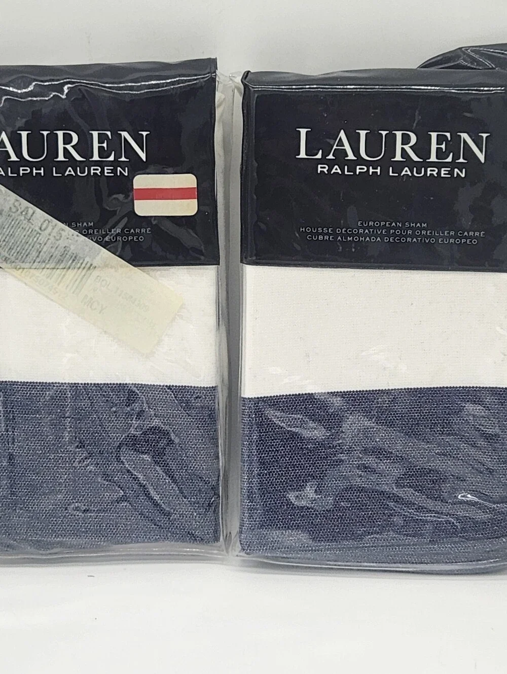 Lauren Ralph Lauren Nora Border Euro Shams Set of 2 White Blue 26x26 NEW